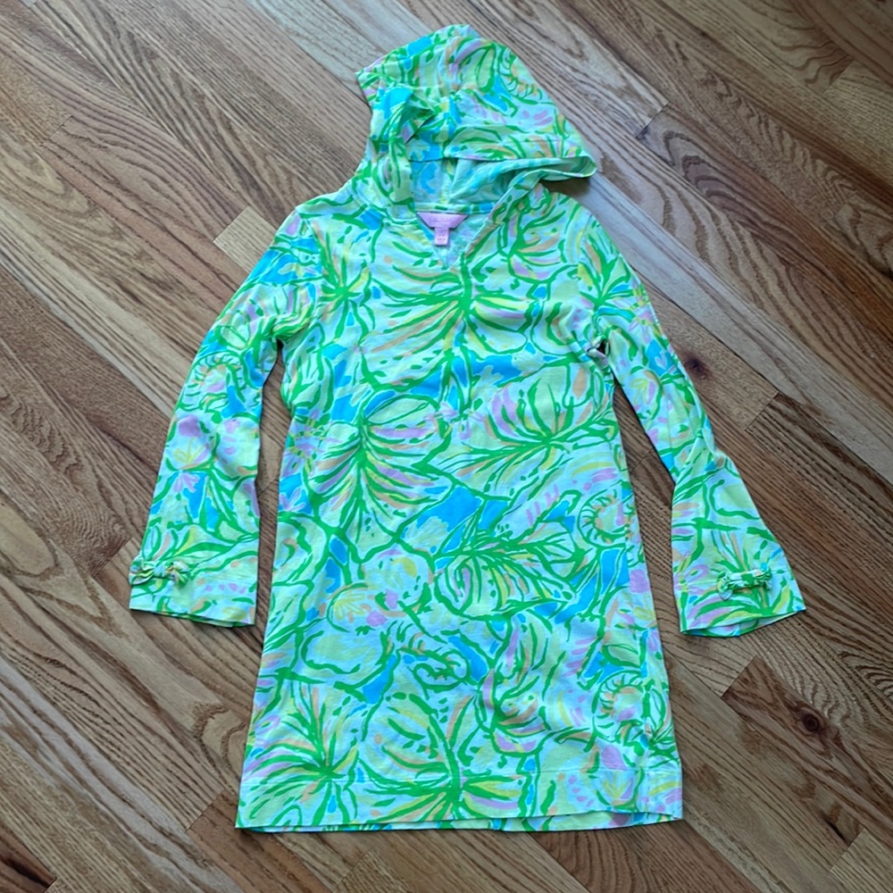 Lilly Pulitzer Pink/Green Cotton Long Sleeve Dress/CoverUp , Size: 8-10 Girl (L)